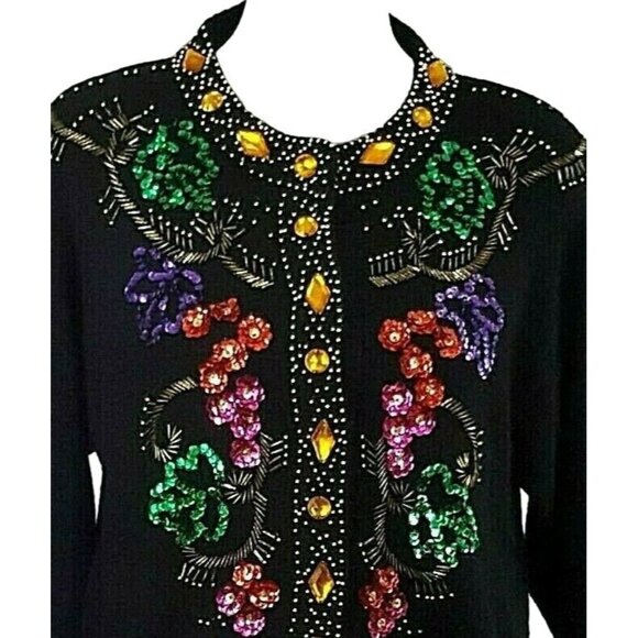 Joule Sweaters - Joule Women's Vintage 80s Beaded Sequin Sweater Small Silk Angora Black Button